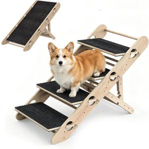 Dog Ramp for Bed, Foldable 15"x34" Solid Wood Pet Stairs for Small Dog