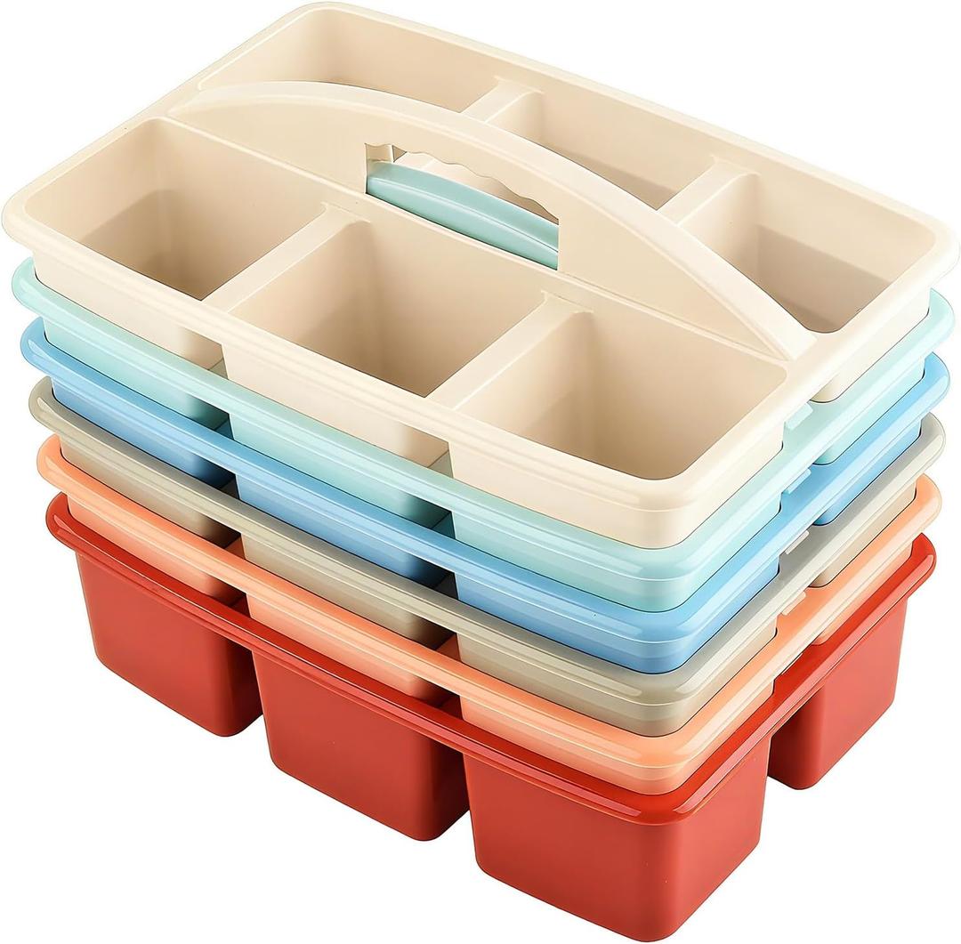 ALINK Plastic Classroom Caddy with 6 Compartments, 6-Pack Teacher Supply Storage Caddy Organizer for Classroom Supply, Office, Table, Desk, Craft Art, Pencil, Crayon, Marker - Macaron (Macaroon)