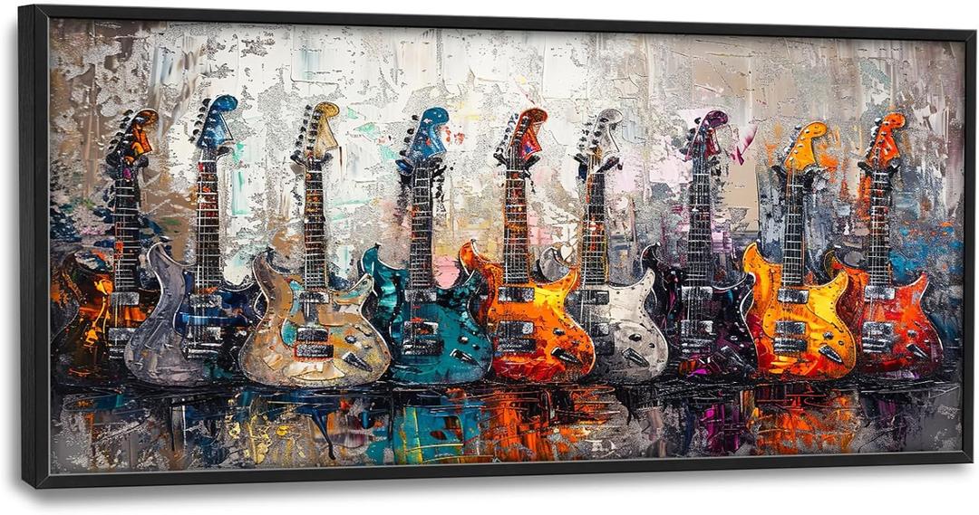 Guitar Wall Art Oil painting guitar Wall Decor for Living Room Large Size Canvas Painting Pictures Prints Framed Home Decoration Artwork for office Kitchen Bedroom Bathroom 60"x30"