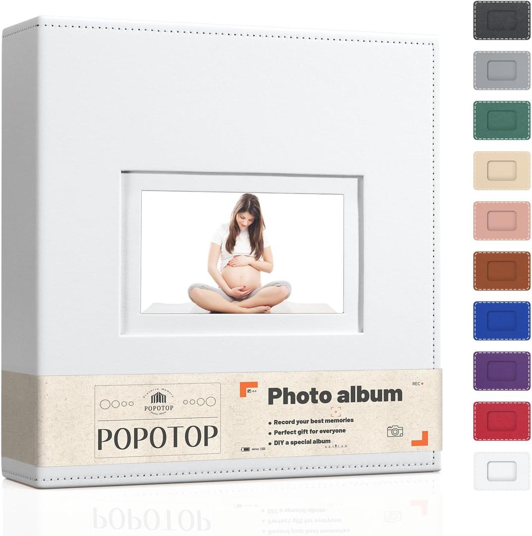 Popotop Photo Album 4x6 100 Pockets with Leather Hardcover Cover, Small Photo Album Holder Book with 50Pcs Pages for Family Travel Wedding Baby Gifts