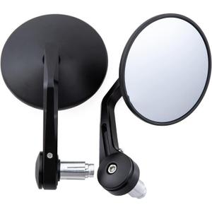 Universal Black Motorcycle Aluminum Rearview Side Mirrors 7/8" Bar End For Cafe Racer Bobber Cruiser Scooter