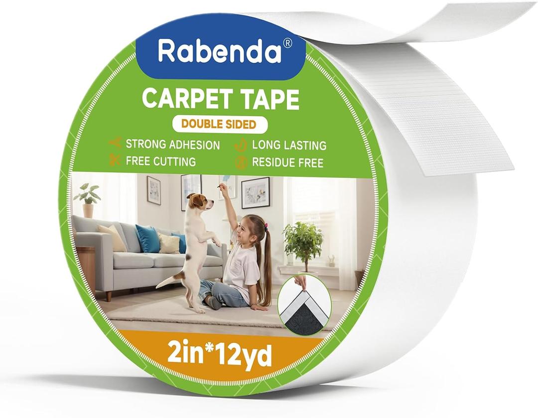 Rabenda Double Sided Carpet Tape - 2 Inch x 12 Yards Removable Rug Tape for Hardwood Floors, Tile & Laminate - No Residue Strong Hold Anti Slip Gripper for Area Rugs, Mats & Carpets (36' (Round))