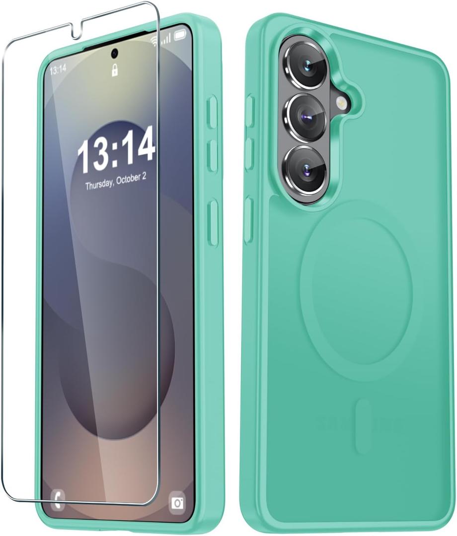 YENAPOON for Samsung Galaxy S26 Case, Matte Magnetic Phone Cover [with 1 Screen Protector] [Support for MagSafe] [Shockproof Military Grade Protection] Translucent Frosted Back, Teal