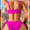EHSUYAB Sexy Women Push Up Underwire Bikini Sets, Side Tie Low Rise High Cut Two Piece Swimsuit, Cheeky Bathing Suit Vacation, Pink Small