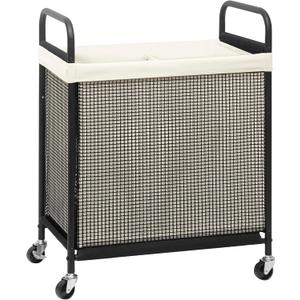 STORAGE MANIAC Rolling Laundry Hamper with Wheels 2-Section Laundry Sorter Rolling Laundrys Basket on Wheels with Removable Bag Clothes Hamper Laundrys Organizer Cart Bathroom Bedroom 100L Beige