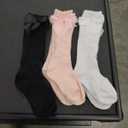 Baby Knee High Socks Toddler Cotton Long Socks,Stockings with Bow Ruffle Tube Sock, 4-6yo