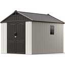 Patiowell 8x10 FT Plastic Shed Outdoor Storage Shed with Floor, Resin Garden Tool Shed Lockable Door & Two Windows for Patio, Backyard, Bike & Organizer, Beige
