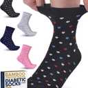 Pembrook Diabetic Socks for Women & Men - 4 Pairs Ankle Bamboo Viscose Socks Woman | Womens Diabetic Socks Size 9-11 (Medium, Hearts (Gray/Navy/Pink/Black) - 4 Pairs)
