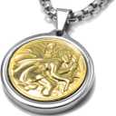 Unique Tungsten Medallion Necklace. Stainless Steel Saint Christopher Inlay with 18kt Gold Plating.