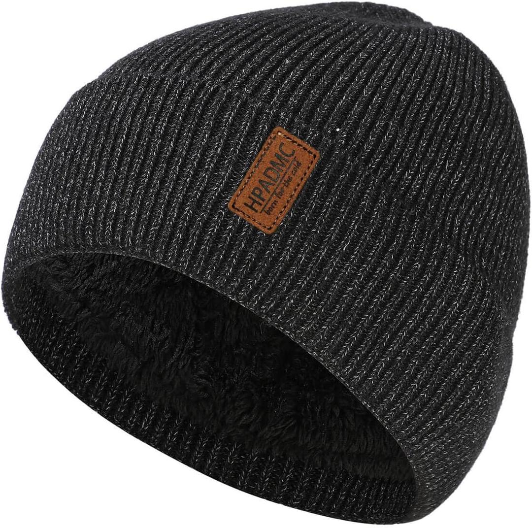 Winter Beanie for Men Women: Polar Fleece Lined Beanie Soft Warm Knitted Hat Ski Stocking Cuffed Cap for Cold Weahter (One Size, Charcoal Black)
