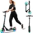 Kick Scooter for Kids Ages 8+ Teens & Adults, with Front handbrake and Rear Brake, and Adjustable Handlebars, Big Sturdy PU Flash Wheels Great Gift & Toy (Black)