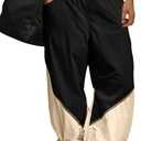 Fisoew Womens Baggy Wide Leg Pants Elastic Waist Track Pants | Color Block, Loose Fit, Workout, Pockets (Black, S)