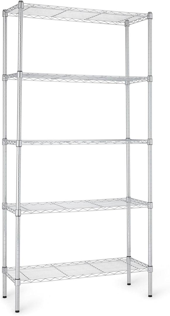 Amazon Basics 5-Shelf Adjustable Heavy Duty Steel Wire Rack, Space Saving Storage Shelving Organizer for Kitchen, Garage, No-Tool Assembly, 350 lbs Weight Capacity, 36" x 14" x 72", Chrome