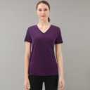 Merino Protect 100% Merino Wool V Neck T-Shirt for Women Short Sleeve Base Layers Odor Resistance Tops for Outdoor Hiking (Purple, S)