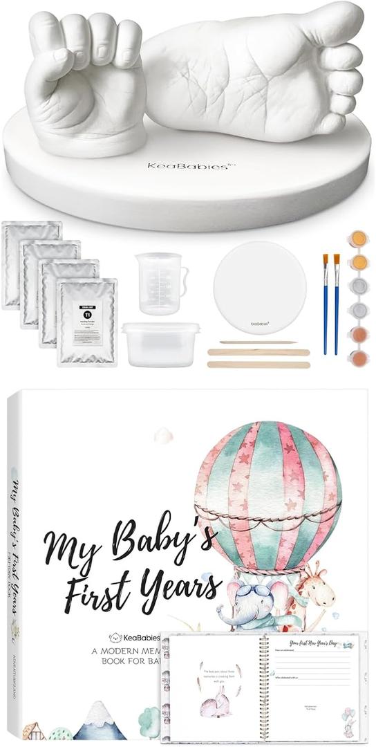 KeaBabies Hands and Feet Baby Casting Kit Mold and First 5 Years Baby Memory Book Journal - 3D Newborn Casting Set, Easy DIY Infant Foot Molding Set, 90 Pages First Year Keepsake Milestone Book