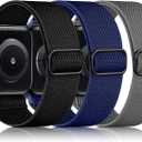 DaQin 3 Pack Stretchy Solo Loop Compatible with Apple Watch Bands for Men 49mm 46mm 45mm 44mm 42mm, Soft Nylon Braided Elastic Strap for iWatch Band Series 11 10 9 8 7 6 5 4 3 SE Ultra 3 Ultra 2 Ultra (Black/Midnight Blue/Dark Gray)