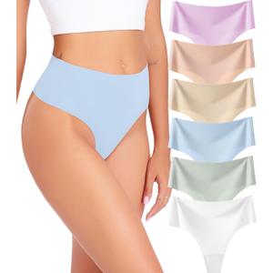 Wealurre Womens Underwear High Waisted Seamless Thongs for Women Breathable No Show Panties for Ladies 6 Pack (M)
