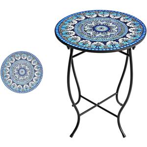 Metal Round Side Table,14 Outdoor Side Tables,Weather Resistant Patio Accent Table for Livingroom Patio Balcony Yard Porch Garden Use, Easy Assemble (Dark Blue)