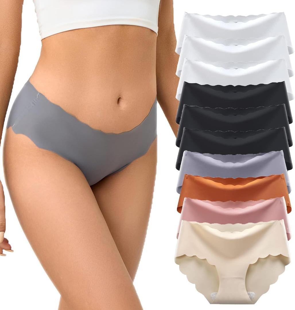 Women's Seamless Hipster No Show Invisible Ice Silk Stretch Underwears Pack Bikini Underwear Panty, S