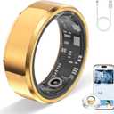 Smart Ring for Women & Men Gold, #8, Waterproof Health Tracker with Heart Rate, Sleep Monitoring, Long Lasting Battery, Fitness Smart Rings for iOS & Android, No Subscription Fee