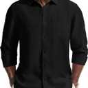 PJ PAUL JONES Men's Casual Button Down Shirts Long Sleeve Linen Beach Wedding Shirt Summer Vacation Shirt for Men, M
