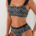 Eomenie Women's Square Neck Bikini Sets Wide Straps Two Piece Swimsuit Retro Mid Waisted Bathing Suit