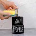 Ceramic Soap Dispenser with Sponge Holder - 2-in-1 Countertop Soap Pump Dispenser for Sink, Useful Kitchen Gadget - Black