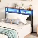 Livofloral Full Size Headboard, Headboards with Charging Station, USB Port and LED Light, Head Board with 2-Tier Storage Shelf, Adjustable Height, Easy Assembly, Sturdy and Stable, Rustic Brown