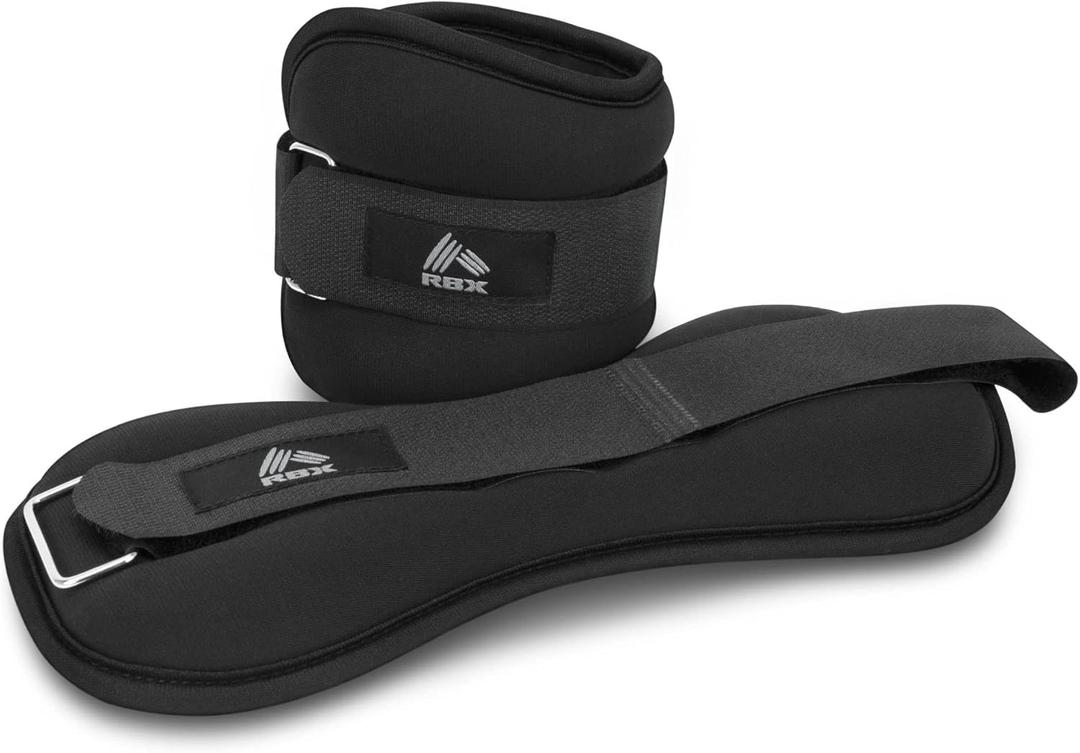RBX Ankle and Wrist Weights for Women and Men - Velcro Straps, Made for Jogging, Walking, Resistance Training, and Physical Therapy (Set of 2) - Soft Touch Material (1lb (2lb Pair), Black)