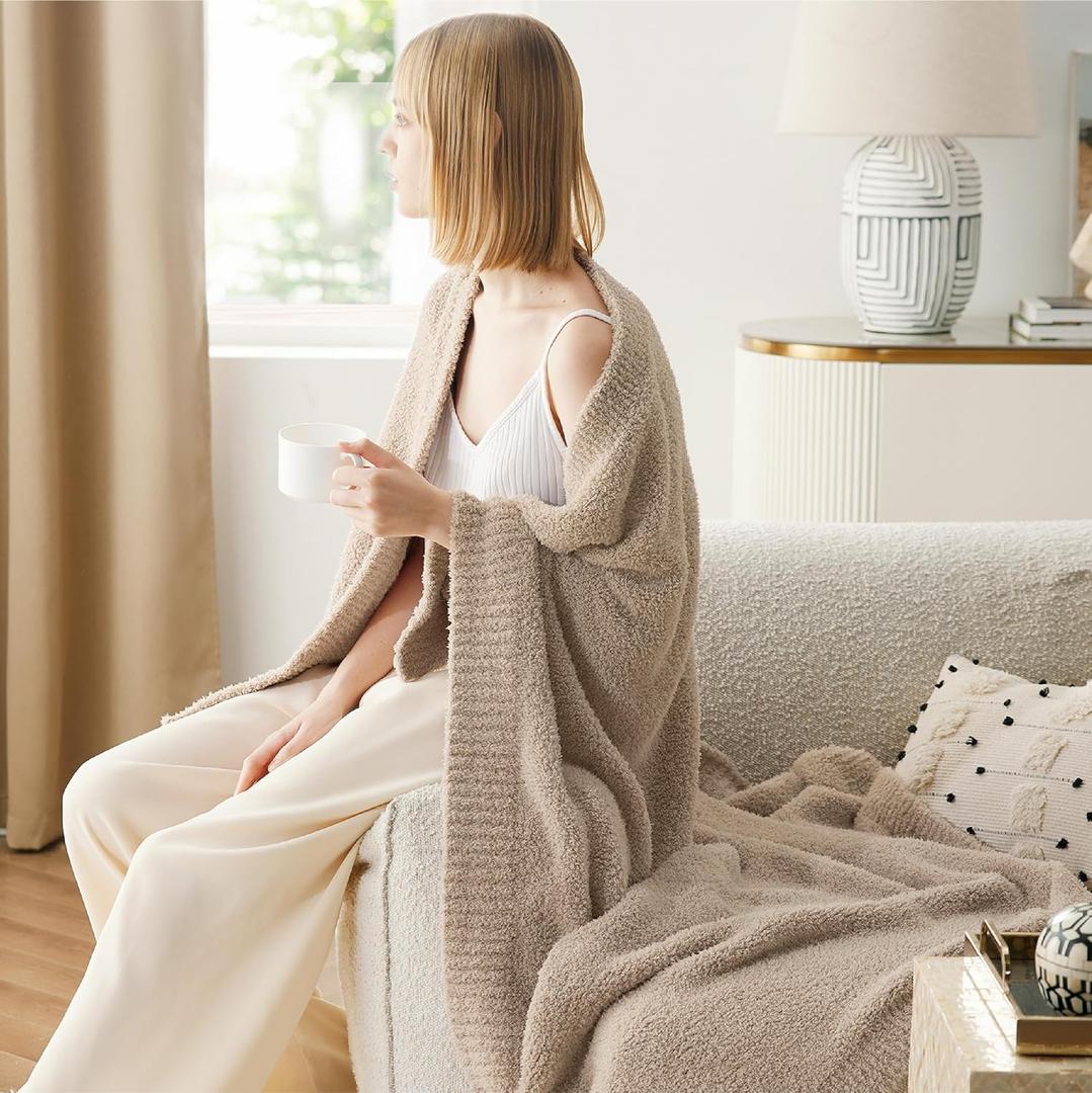 Bedsure Knit Throw Blanket for Couch - Super Soft, Cozy & Warm Fluffy Blanket, Breathable, Lightweight for Bed & Sofa, Brown, 50x60 Inches