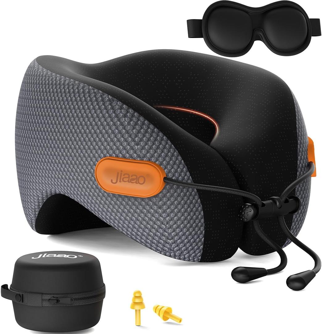 jiaao Neck Travel Pillow Memory Foam Neck Support, for Comfort on Airplane Compact and 360 Support Ergonomic Design for Travel, Car, Airport Travel Essentials, Large
