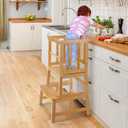 COSYLAND Kids Kitchen Step StoolToddler Standing Tower with CPC Certification, Removable Anti-Drop Railing Safety Rail Enjoys Unique Patented Design A Anti-tip Structure More Stable, Natural Bamboo