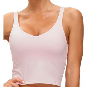 THE GYM PEOPLE Womens' Sports Bra Longline Wirefree Padded with Medium Support (Pink)