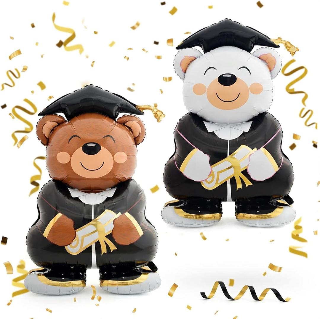2PCS Self Standing Graduation Balloons, 3.8ft Large Bear Foil Balloons, Congrats Grad 2026 Decorations for Graduation Party, School Events, Senior Celebration Supplies