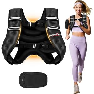 Weighted Vest Women & Men - 5lbs/8lbs/10lbs/12lbs/15lbs/20lbs/25lbs/30lbs Adjustable Weight Vest with Detachable Phone Pouch - Ideal for Rucking,Walking,Weight Loss,Training&Running (Black)