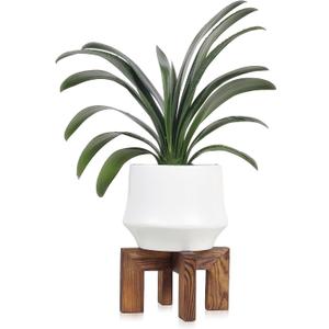 Plant Stand, Indoor/Outdoor Wood Plant Holder, Single Flower Pot Stand, Sturdy Planter Stand (Walnut, Fit 5-9 Inch Pots)