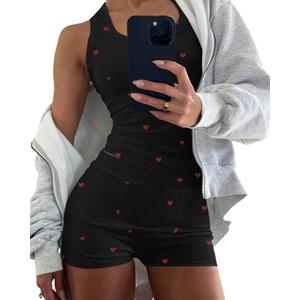 CHICME Womens Pajama Sets Casual Sleeveless Tank Top and Shorts Ribbed Knit 2 Piece Lounge Set (Large, X-heart Black)