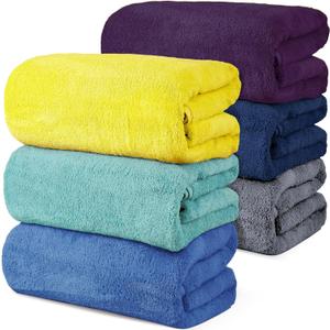 VitalCozy Set of 6 Large Bath Towels for Bathroom 28 x 55 Inches Soft Absorbent Shower Towels Bulk for Daily Use Gym Beach Pool Hotel(Fresh Color)