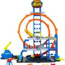 Hot Wheels Toy Car Track Set with Die-Cast Car & Helicopter, 2 Loops, Storage for 36 1:64 Scale Vehicles, Speed Snap Adapters, Mega Loop Garage