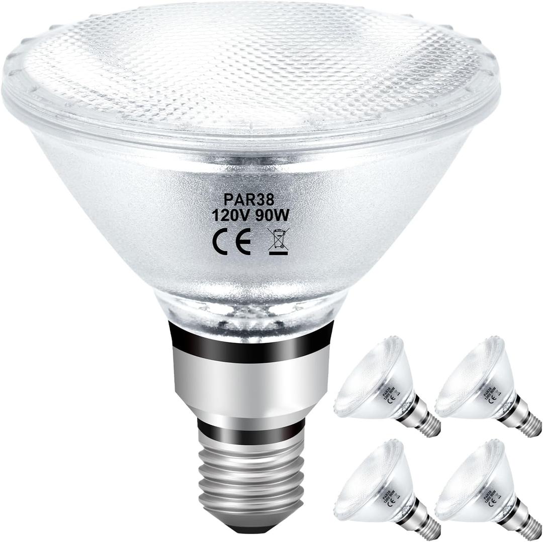 PAR38 Halogen Flood Light Bulbs 90W 120V, 4Pcs Halogen PAR38 90W Light Bulbs Dimmable with E26 Base, 2700K Warm White, 4050 Lumens for Indoor and Outdoor