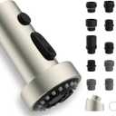 Universal Kitchen Faucet Head Replacement with 15 Adapter Kit Compatible with American Standard/Kohler/Moen/Delta, 3 Function Pull Down Sink Faucet Spray Head, Brushed Nickel