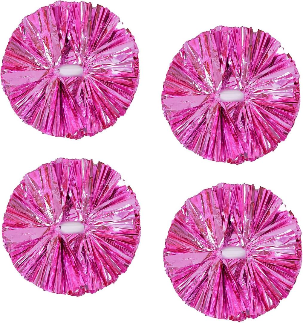 4Pcs Metallic Cheerleading Pom Poms, Creatiee 2 Pair Cheerleader Cheering Squad Pompoms for School Sports Dance Games Team Spirit Cheer (Pink)