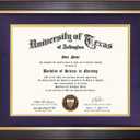 GMFrames 8.5x11 Wood Diploma Frame with Purple Mat or Display 11x14 Certificates without Mat,Tempered Glass,Deep Brown Finish with Gold Trim