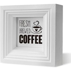 3 x Coffee Decor Art, Fresh Brewed Coffee Sign, Mini Wooden Box Sign, Rustic Tabletop Decors, Shelf Decoration, Cafe Decors, Modern Farmhouse Home Decor for Kitchen Bar, Coffees Lover Decoration