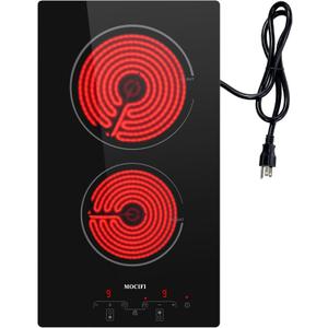 12" Ceramic Cooktop with 120V Plug, Electric Cooktop 1700W 2-Burner, Touch Control with Timer & Child Lock, Built-in or Countertop