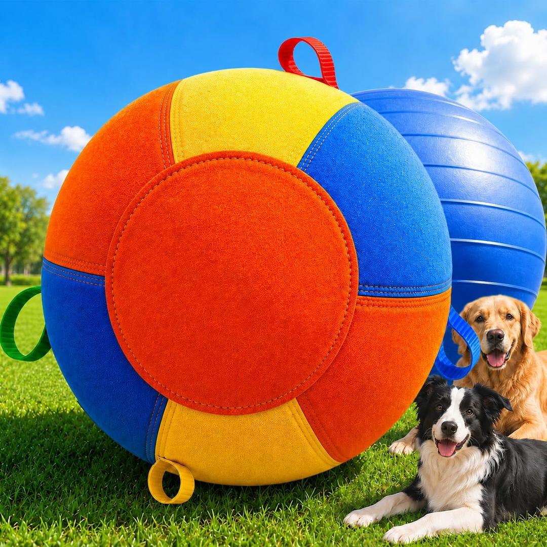 Herding Ball for Dogs, 22 Inch Upgraded Dog Push & Chase Ball with Thickened Bite & Tear Resistant Cover, Burst-Resistant Inner Ball, Outdoor Exercise Toy for Active Dogs, Multi-Color, Large