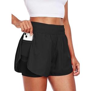 CADMUS Athletic Shorts for Women 2 in 1 Flowy Running Spandex Butterfly Workout Tennis Skorts, Black, S