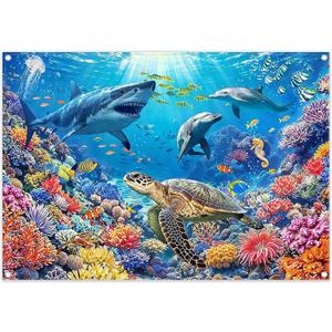 Fabric 7x5ft Summer Under the Sea Backdrop Ocean Shark Banner
