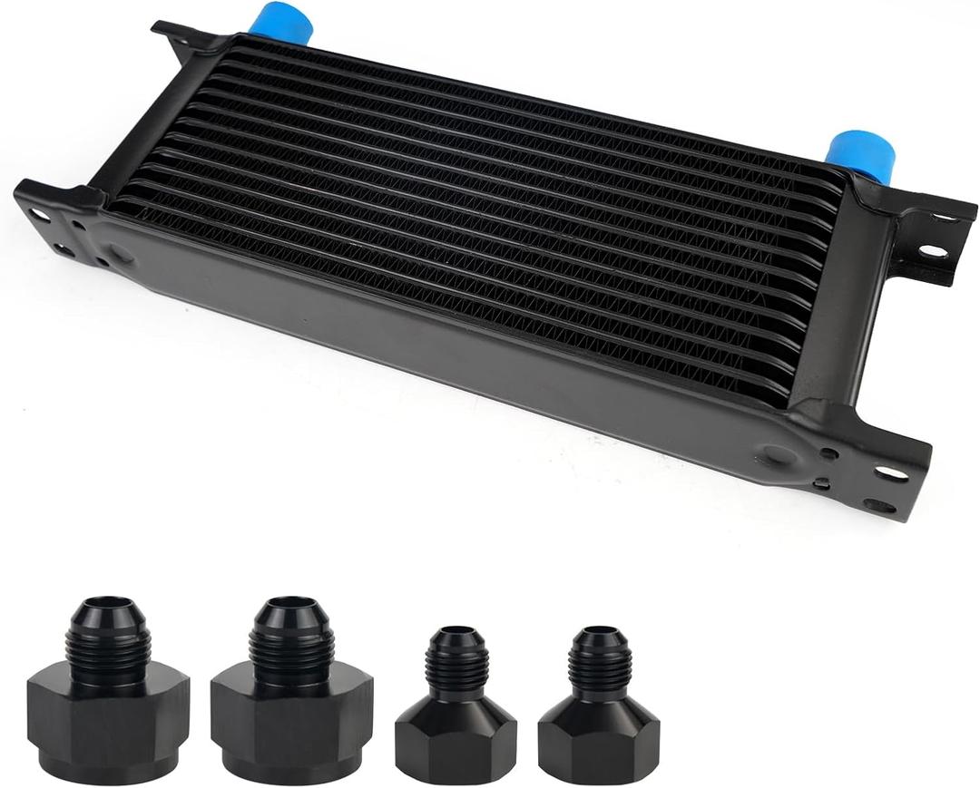 13 Row AN10 10AN Transmission Oil Cooler Kit Stacked Plate With 6AN 8AN Adapter Universal Engine Transmission British Radiator Oil Cooler Condenser Aluminium Alloy Black, Pack of 2