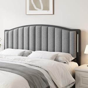 Headboard for King Size Bed with LED Lights, Upholstered Vertical Channel Tufting Head Boards, Linen Fabric Bed Headboard Only, Study & Comfortable, Ideal for Bedroom, Dorm, Guest Room, Grey